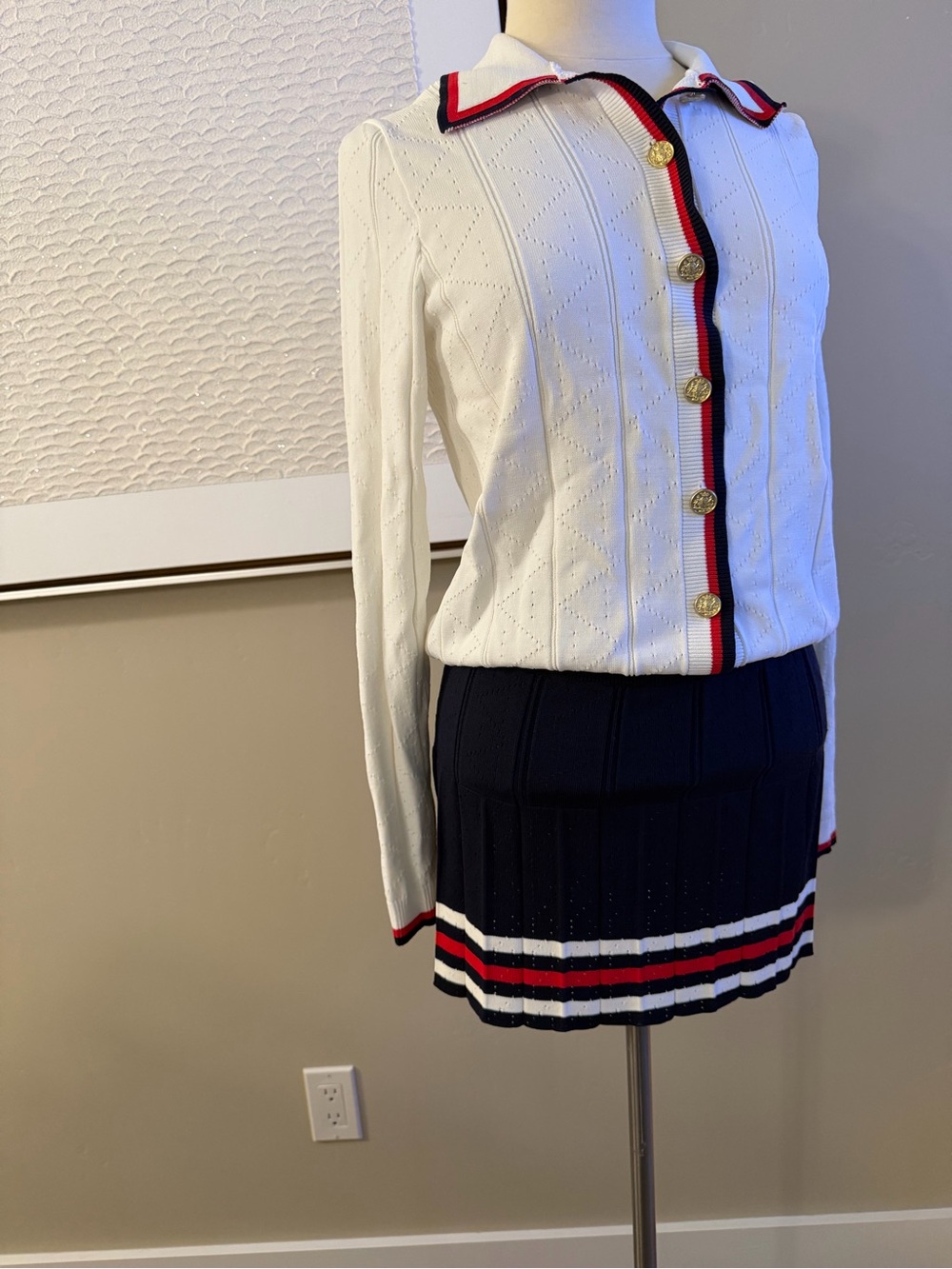Navy Striped Knit Mini Skirt